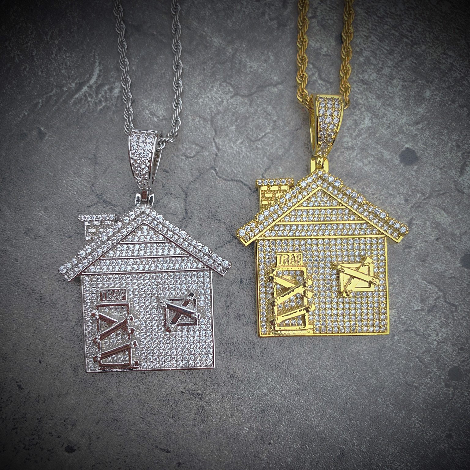 Diamond 14k Trap House Pendant in 14k White or Yellow Gold Etsy