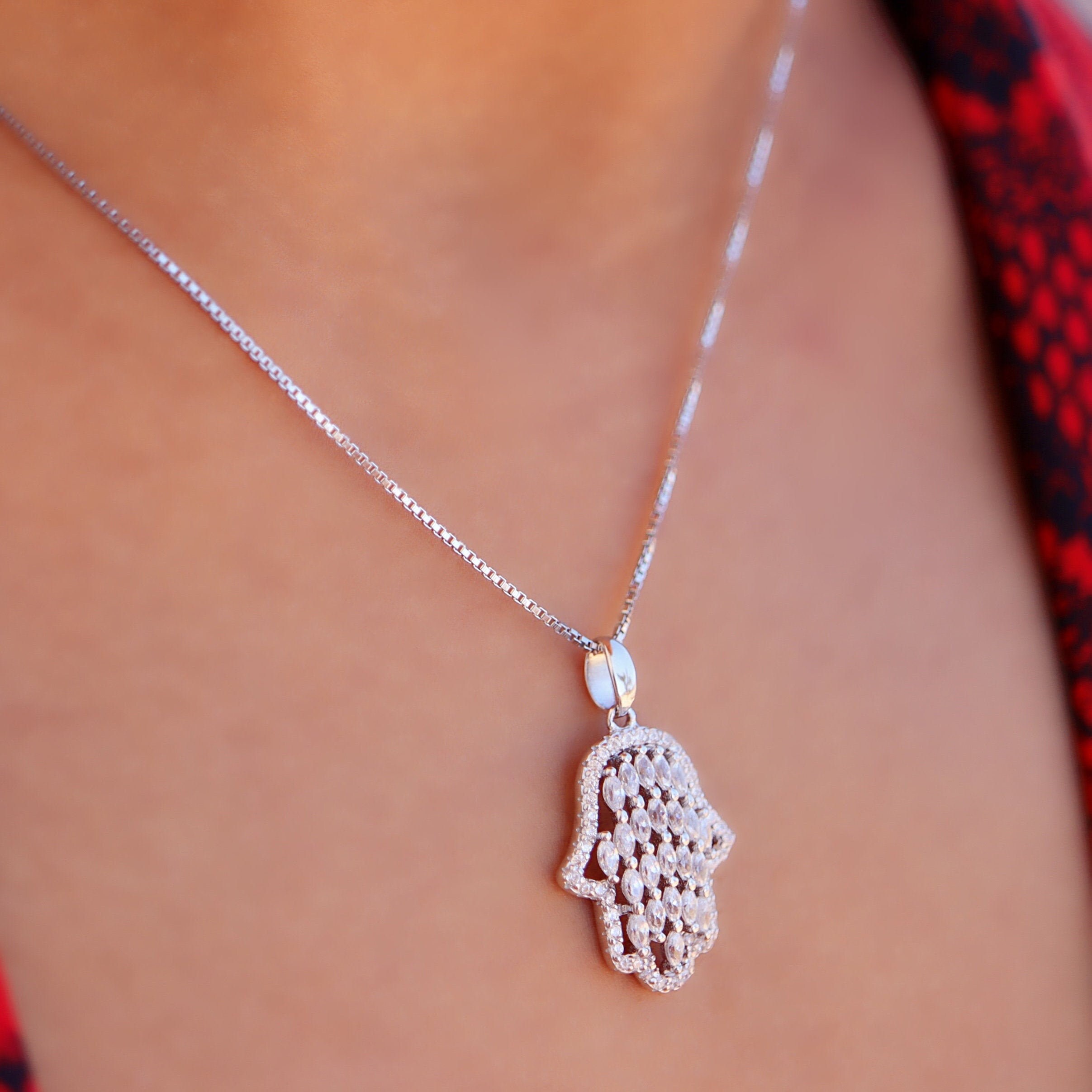 Silver Hamsa Necklace for Women Dainty Necklace Evil Eye Etsy