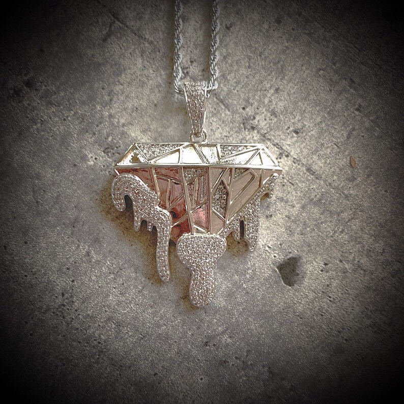 14k Dripping Diamond FlawlessDrip Logo Pendant / Mens ...