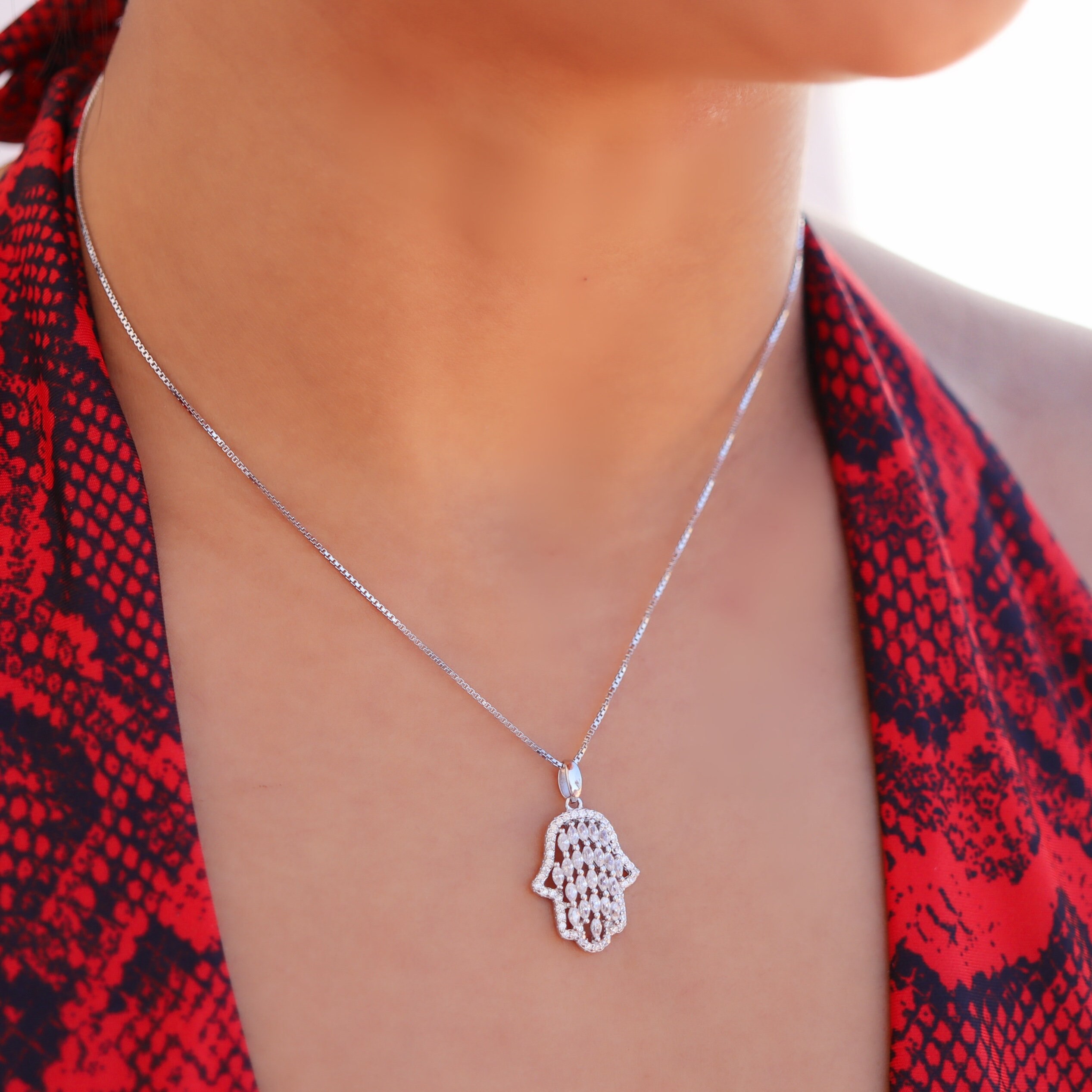 Silver Hamsa Necklace for Women Dainty Necklace Evil Eye Etsy