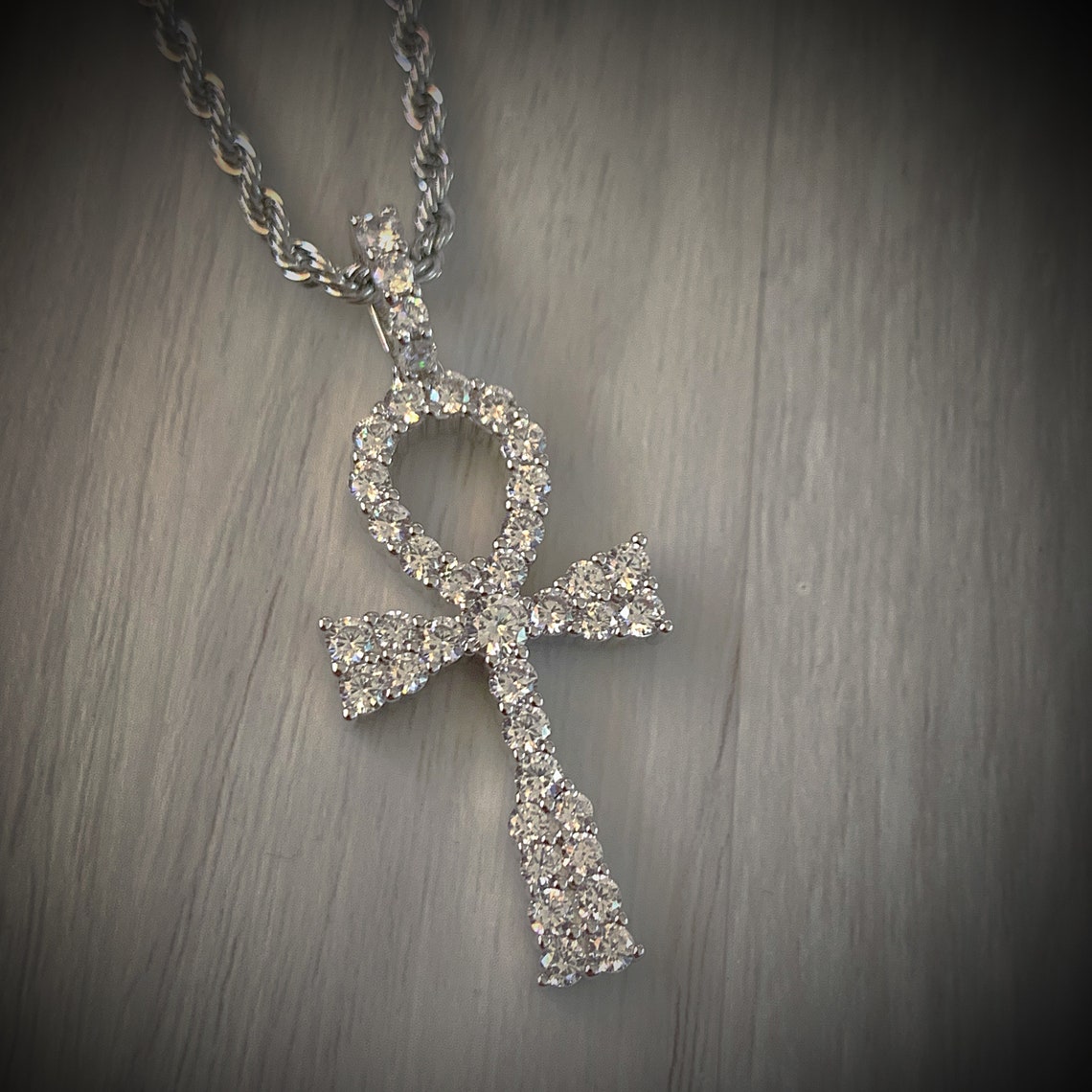 14k White Gold Diamond Ankh Pendant / women Necklace / Ankh Etsy
