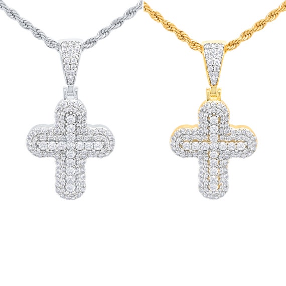 Micro Diamond Cross Necklace / Lady's Charm Pendant / 14k | Etsy