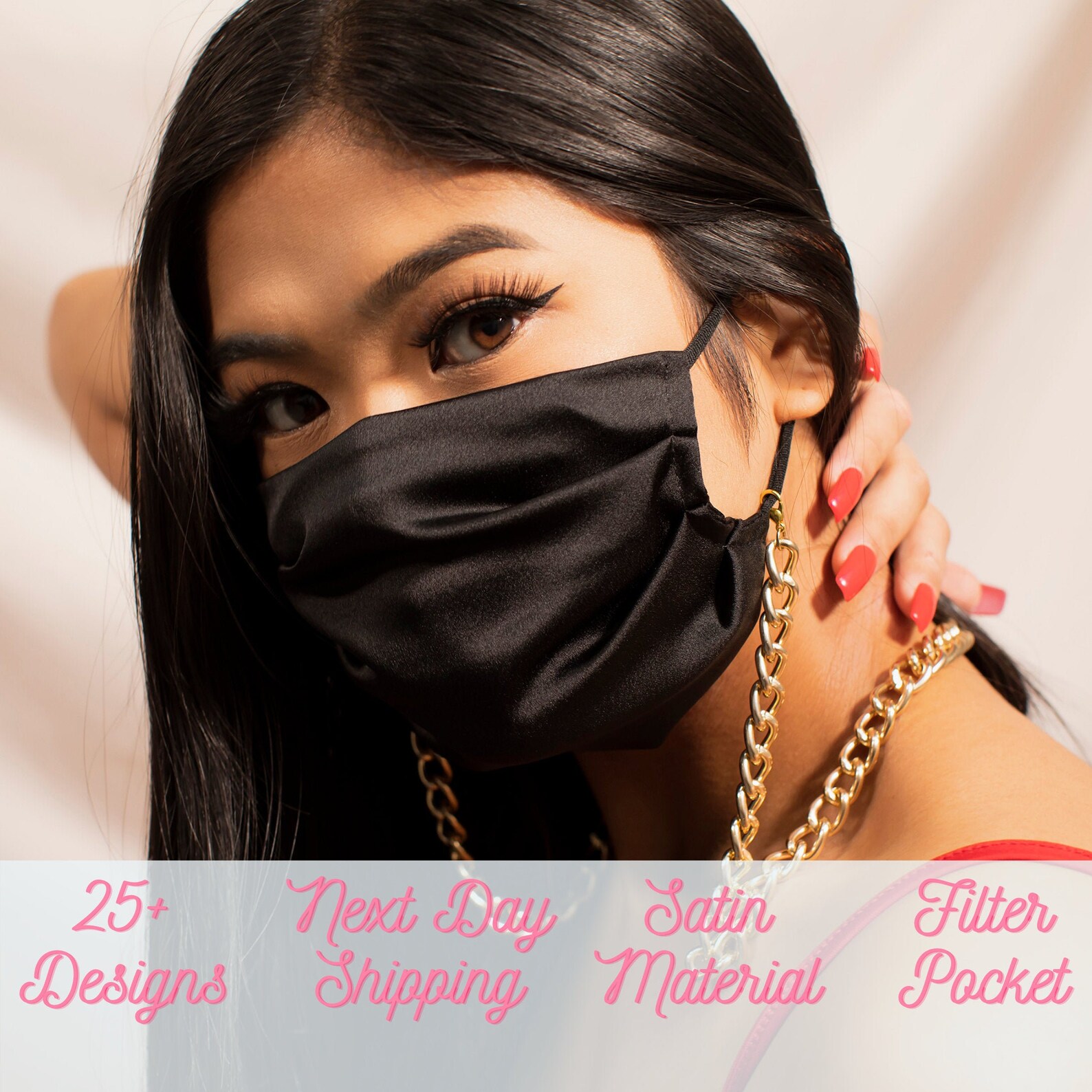 Black Satin Face Mask with Filter Pocket Satin Face Mask Etsy