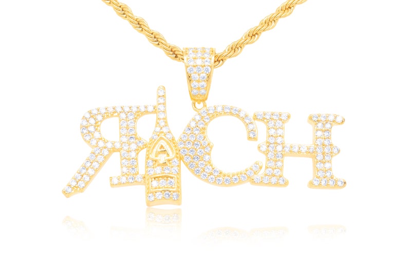 14K Rich Life Pendant handset lab diamonds with rope chain