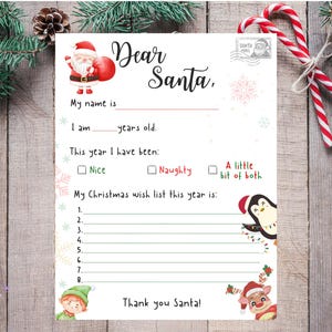 Carta a Papá Noel, Descarga instantánea, Imprimible, Carta infantil a Papá Noel