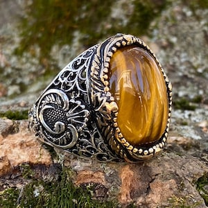 Handgemaakte k van 925 sterling zilver natuurlijke Tiger Eye steen elegante mannen ring-uitstekende gift-16.5 gr!