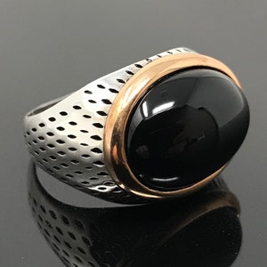 Handmade 925k Sterling Silver Natural Oval Black Onyx Stone Elegant Men's Ring  -Outstanding Gift -