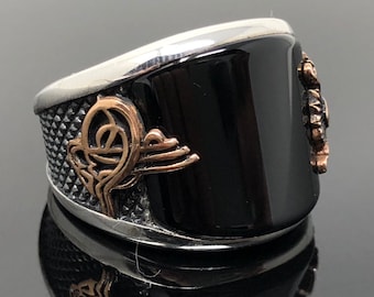 Handmade 925k Sterling Silver Black Onyx Stone Ottoman Style Men's Ring -Outstanding Gift -