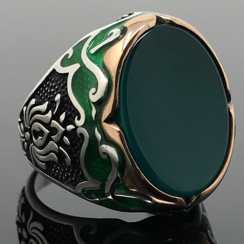 Handmade 925k Sterling Silver Green Agate Stone Men's Ring - Etsy