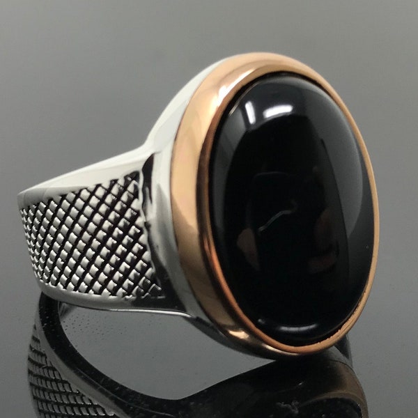 Handmade 925k Sterling Silver Natural Oval Black Onyx Stone Elegant Men's Ring  -Outstanding Gift -