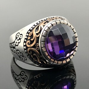 Handmade 925k Sterling Silver Brilliant Cut Round Zircon Stone Fligree Elegant Men&#39;s Ring  -Outstanding Gift -