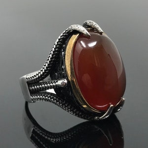 Handmade 925k Sterling Silver Red Agate Stone Claws Men&#39;s Ring  -Outstanding Gift