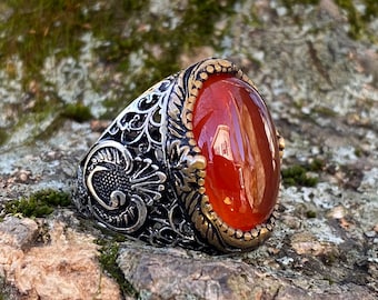 Anello in argento sterling 925 con agata muschiata naturale Anello in argento sterling 925 con agata muschiata naturale