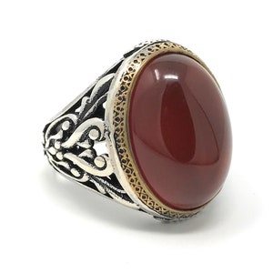 Handmade 925k Sterling Silver Red Agate Stone Aqeeq Men's Ring Outstanding Gift image 10