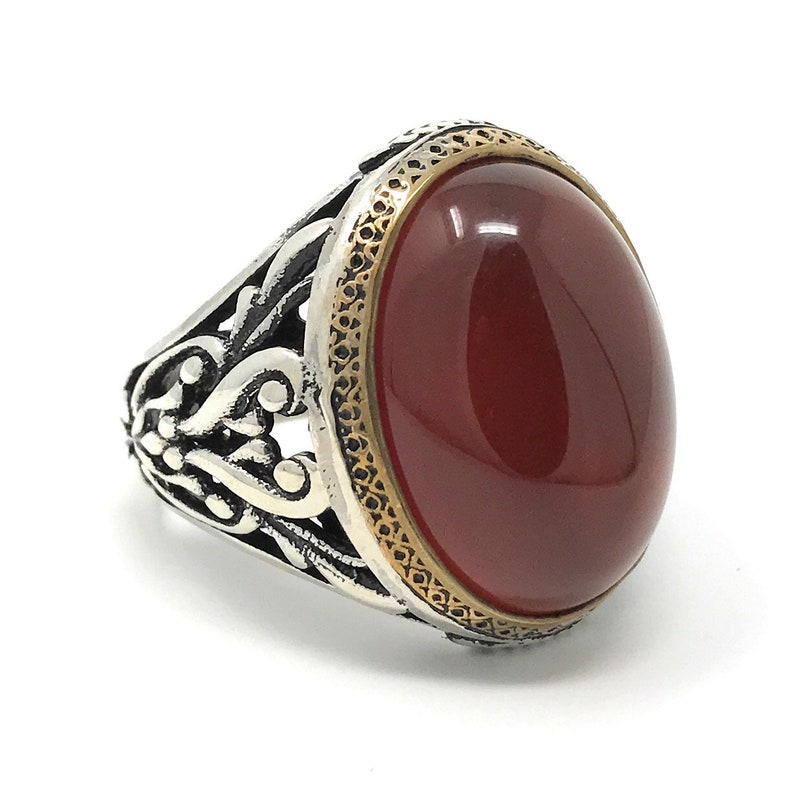 Handmade 925k Sterling Silver Red Agate Stone Aqeeq Men's Ring Outstanding Gift image 10