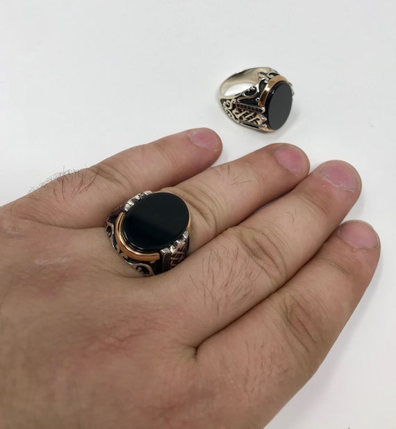 Handmade 925k Sterling Silver Natural Black Onyx Stone Men's