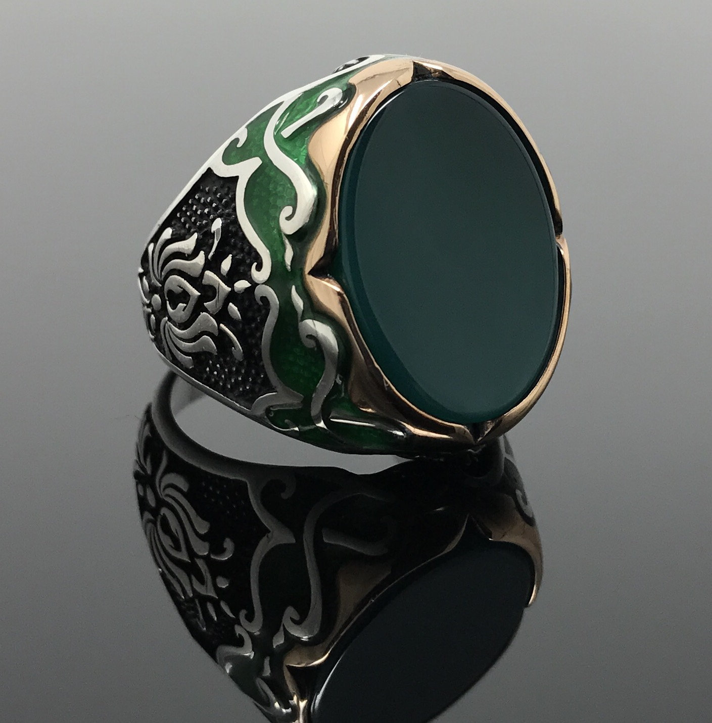 Handmade Authentic Natural Green Agate Stone 925 Sterling Silver Men's Ring D59 Handmade Authentic Natural Green Agate Stone 925 Sterling Silver Men's Ring D59