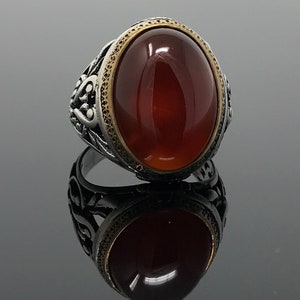 Handmade 925k Sterling Silver Red Agate Stone aqeeq Men's Ring ...