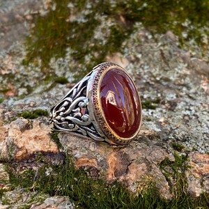 Handmade 925k Sterling Silver Red Agate Stone Aqeeq Men's Ring Outstanding Gift image 2