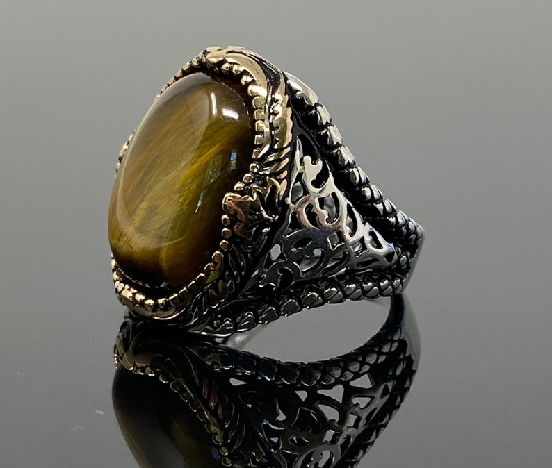 Handmade 925k Sterling Silver Natural Tiger Eye Stone Filigree - Etsy