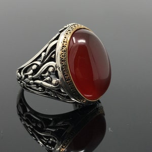 Handmade 925k Sterling Silver Red Agate Stone Aqeeq Men's Ring Outstanding Gift image 9