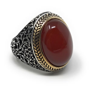 Handmade 925k Sterling Silver Red Agate Stone aqeeq Men's Ring ...