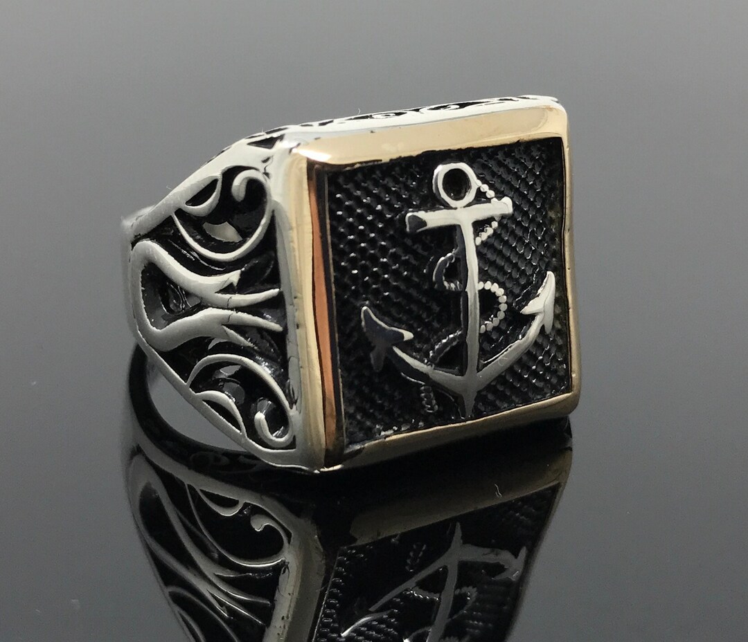 Solid 925 Sterling Silver Sailor's Anchor Men's Ring - 14.5 Size, Turkish Made - View #4