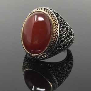 Handmade 925k Sterling Silver Red Agate Stone aqeeq Men's Ring ...