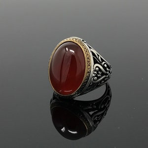 Handmade 925k Sterling Silver Red Agate Stone aqeeq Men's Ring ...