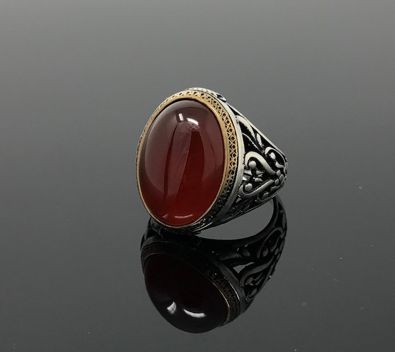 Handmade 925k Sterling Silver Red Agate Stone Aqeeq Men's Ring Outstanding Gift image 6