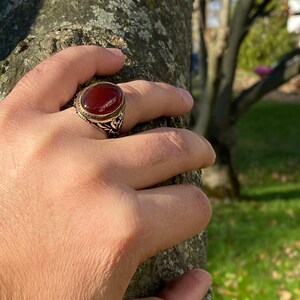 Handmade 925k Sterling Silver Red Agate Stone Aqeeq Men's Ring Outstanding Gift image 3