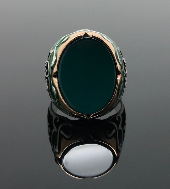 Handmade Authentic Natural Green Agate Stone 925 Sterling Silver Men's Ring D59 Handmade Authentic Natural Green Agate Stone 925 Sterling Silver Men's Ring D59