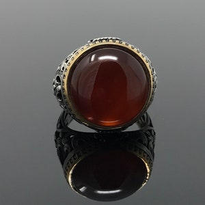 Handmade 925k Sterling Silver Round Red Agate Stone aqeeq Men's Ring ...
