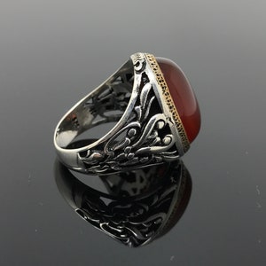 Handmade 925k Sterling Silver Red Agate Stone Aqeeq Men's Ring Outstanding Gift image 8