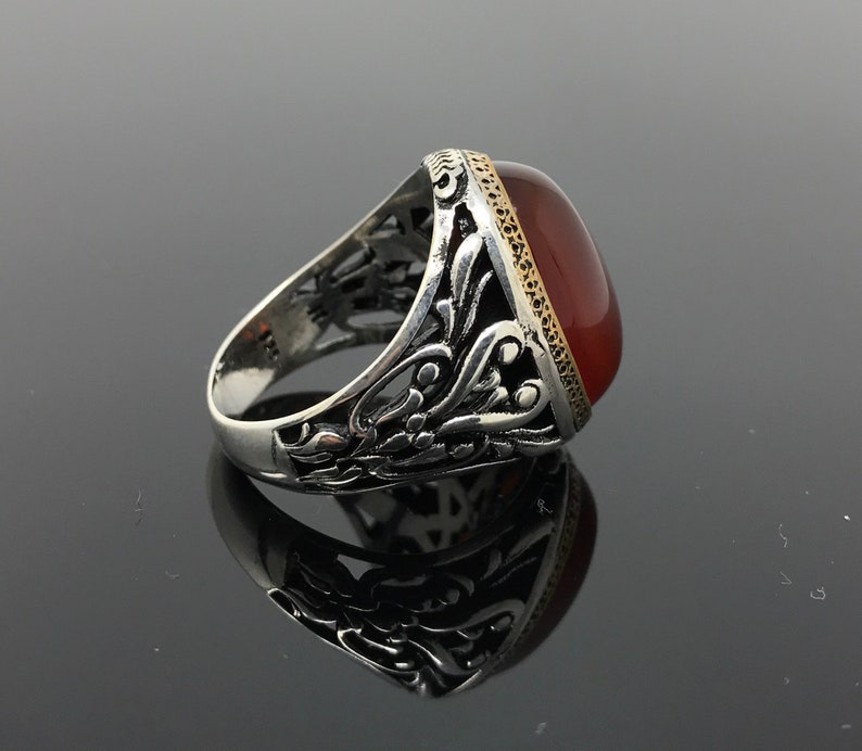 Handmade 925k Sterling Silver Red Agate Stone Aqeeq Men's Ring Outstanding Gift image 8