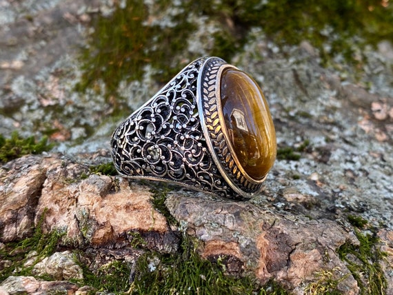 Handmade 925k Sterling Silver Natural Tiger Eye Stone Elegant Men s Ring outstanding Gift 16.5gr Heavy Ring Bulky Ring Gift for Him Etsy