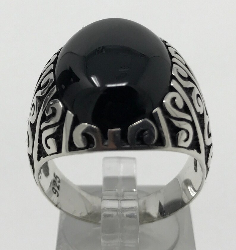KAR Sterling Silver Men's Ring | Black Onyx Stone, 925K Stamped | Sultan Signature Design, Size K5Y