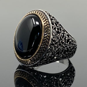 Handmade 925k Sterling Silver Natural Oval Black Onyx Stone Elegant ...