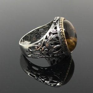 Men's Bold Sterling Silver Ring With 4.5 CT Natural Tiger Eye Gemstone - Handmade, Customizable - View #5