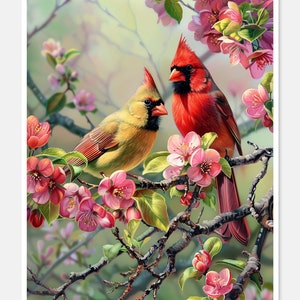 Kardinalen op crabapple Blooms - getelde kruissteekpatronen - afdrukbare grafiek pdf-formaat handwerken borduren ambachten DIY DMC kleur