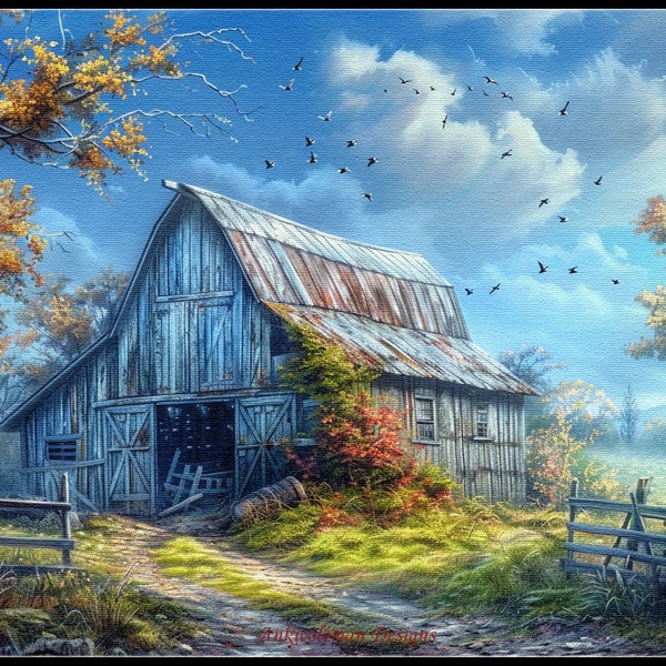 Weathered Barn - Counted Cross Stitch Patterns - Printable Chart PDF Format Needlework Embroidery Crafts DIY DMC color
