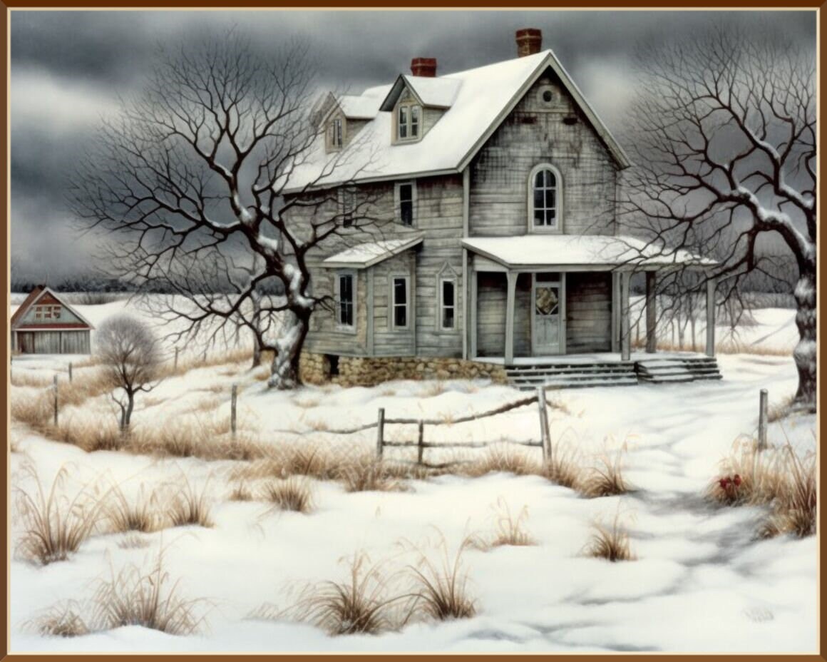 Farmhouse in Winter Printable Wall Art House Decor Fine Art - Etsy