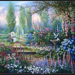 Girl in Garden - Counted Cross Stitch Patterns - Printable Chart PDF Format Needlework Embroidery Crafts DIY DMC color