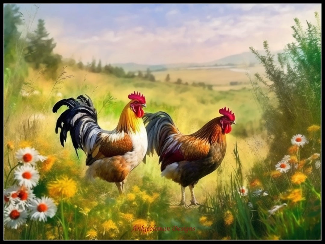 Roosters - Counted Cross Stitch Patterns - Printable Chart PDF Format ...