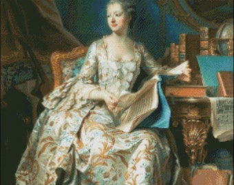 ポンパドゥール夫人の肖像 - クロスステッチ パターン - 印刷可能な