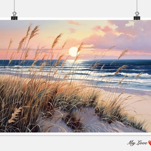 Sea Oats at Sunrise 2 - Counted Cross Stitch Patterns - Printable Chart PDF Format Needlework Embroidery Crafts DIY DMC color