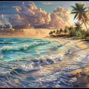 Silent Beach Waves - Counted Cross Stitch Patterns - Printable Chart PDF Format Needlework Embroidery Crafts DIY DMC color
