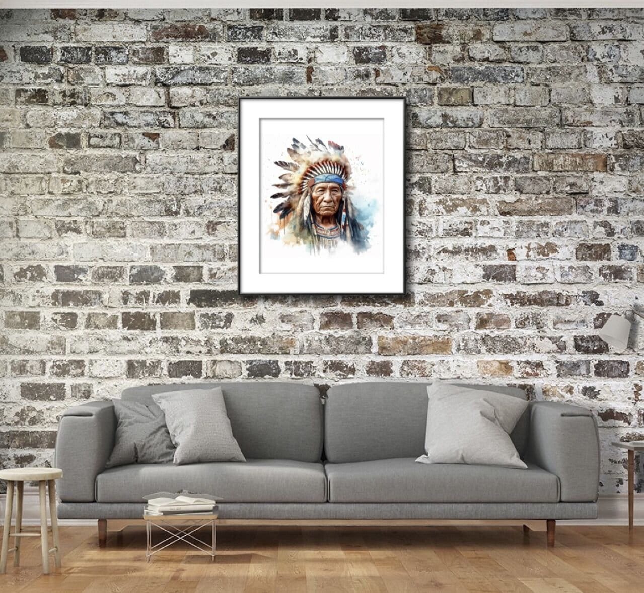 ネイティブアメリカンインディアンチーフの印刷可能な壁アート、水彩画
