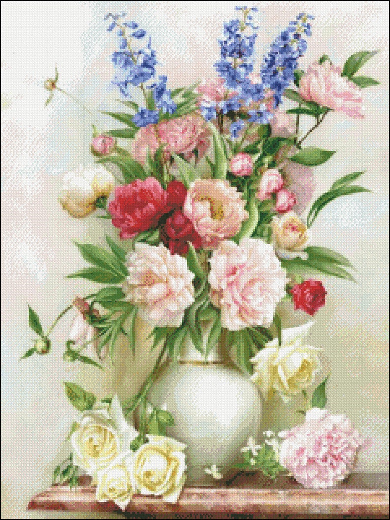 Vase of Flowers - Counted Cross Stitch Patterns - Printable Chart PDF ...