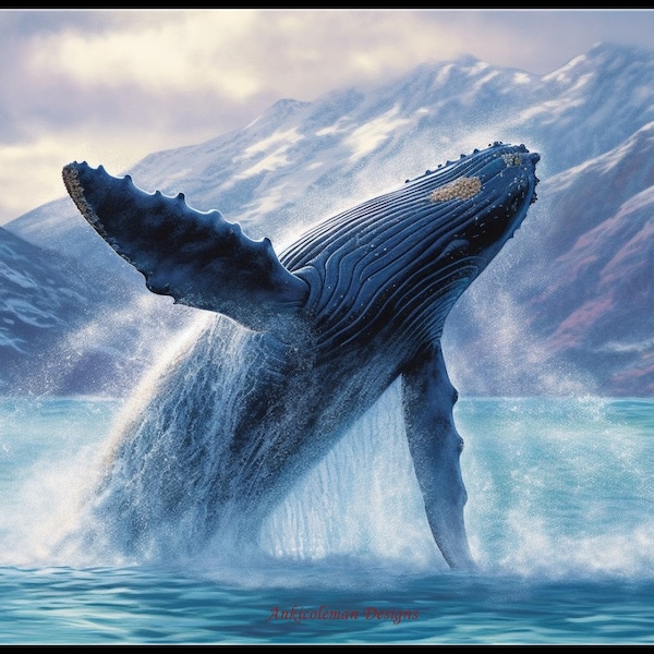 Humpback Whale Breaching - Counted Cross Stitch Patterns - Printable Chart PDF Format Needlework Embroidery Crafts DIY DMC color